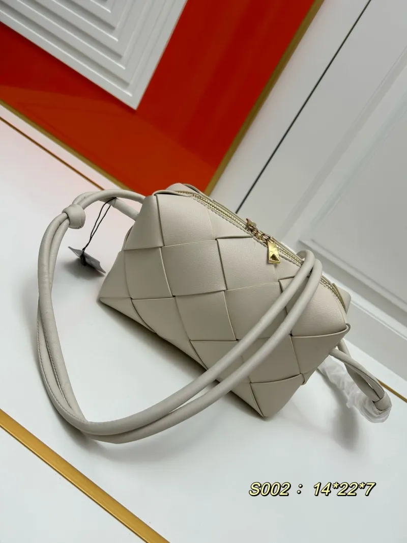 Alternative view of BV S002 Cream Woven Leather Satchel Bag