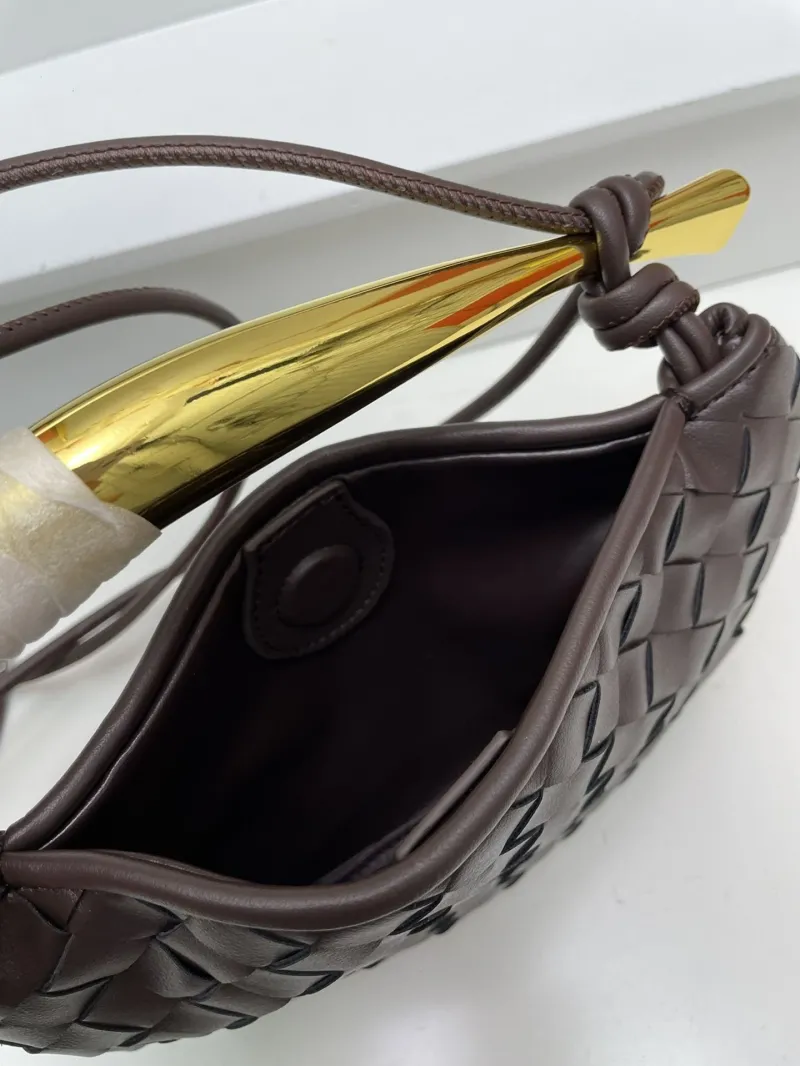 BV Dark Brown Woven Leather Crossbody Bag S0277 Small - Image 8