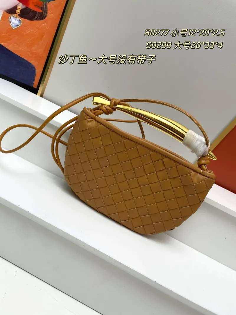 BV Brown Woven Leather Small Sardine Satchel Bag S0277