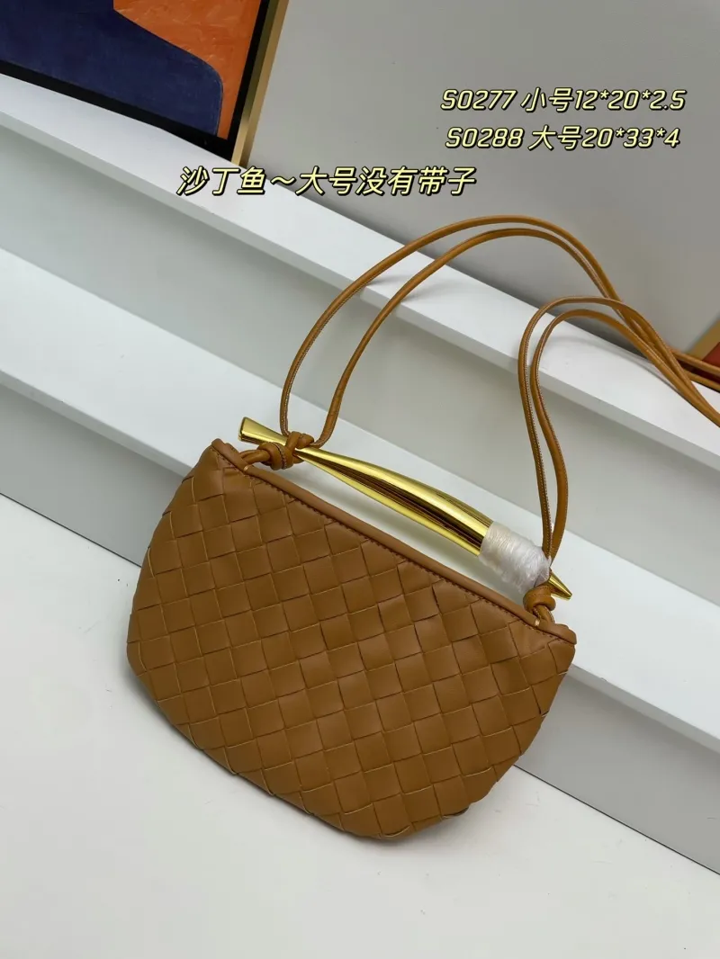 BV Brown Woven Leather Small Sardine Satchel Bag S0277 - Image 3
