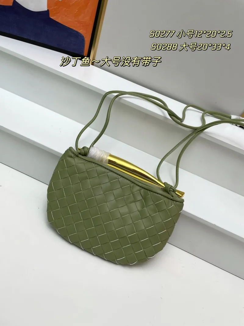 BV Olive Green Woven Crossbody Satchel Bag S0277 Small - Image 3