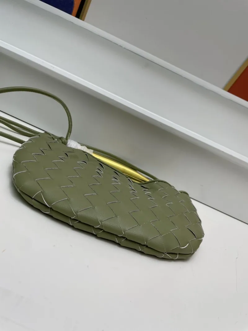 BV Olive Green Woven Crossbody Satchel Bag S0277 Small - Image 7