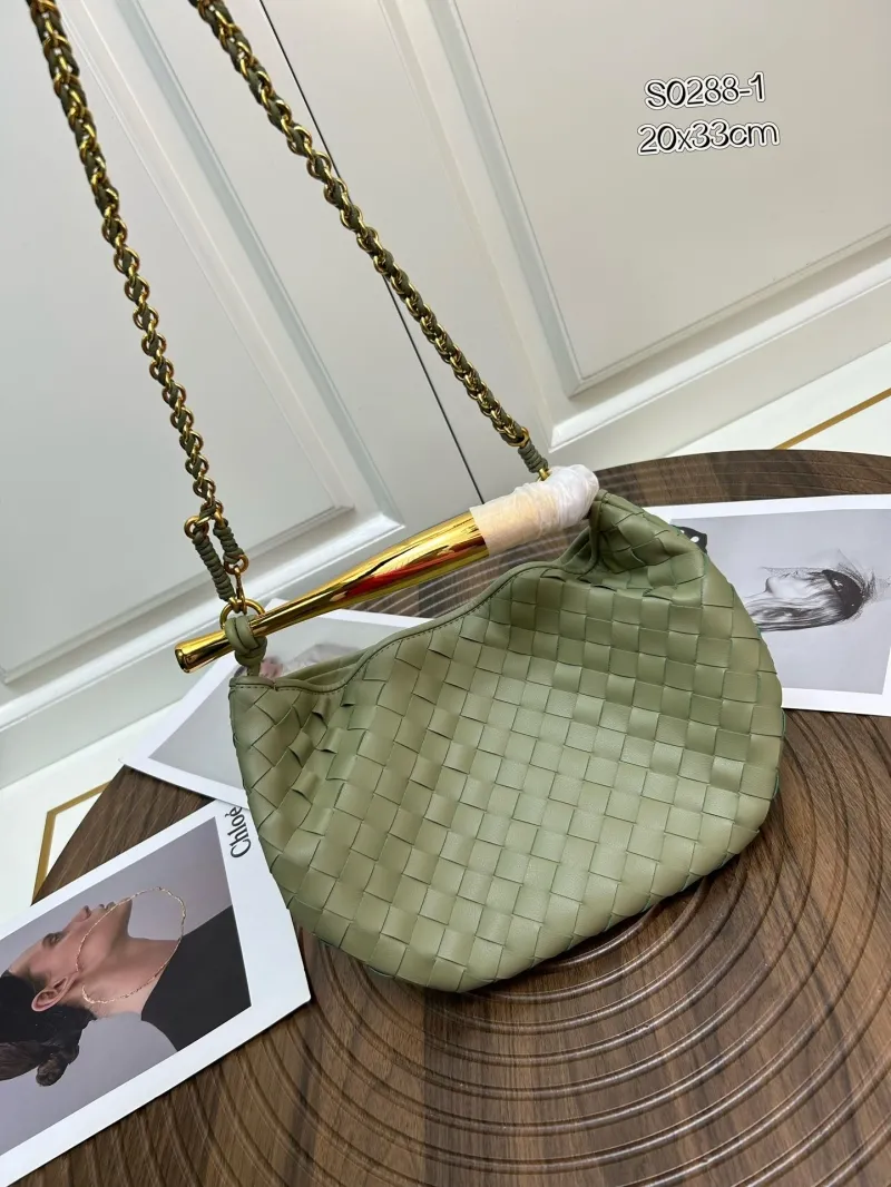 BV S0288-1 Light Green Woven Leather Satchel Bag