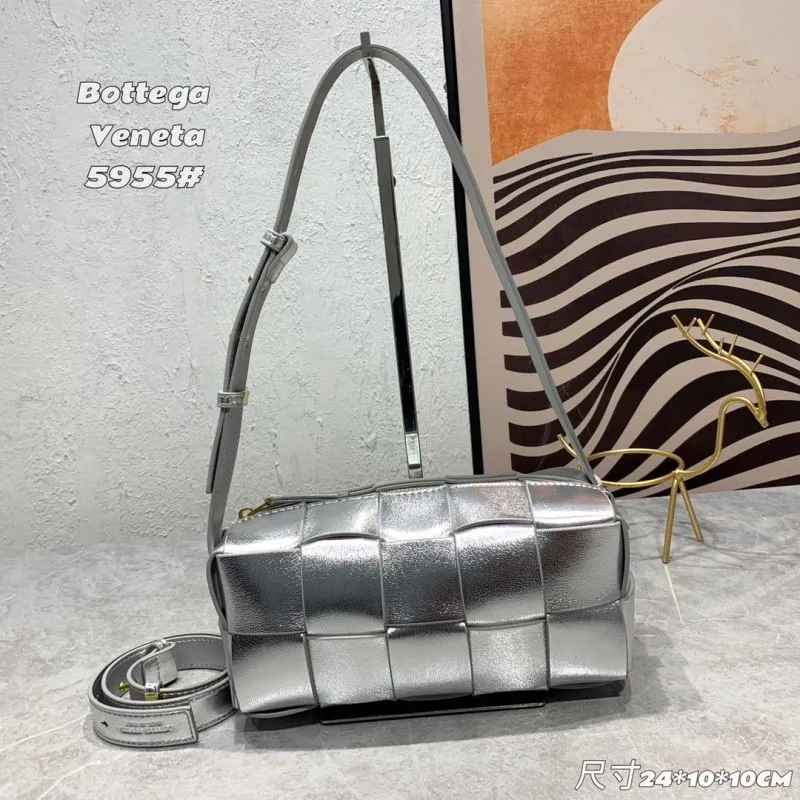 Bottega Veneta Silver Satchel Bag 5955 24x10x10cm