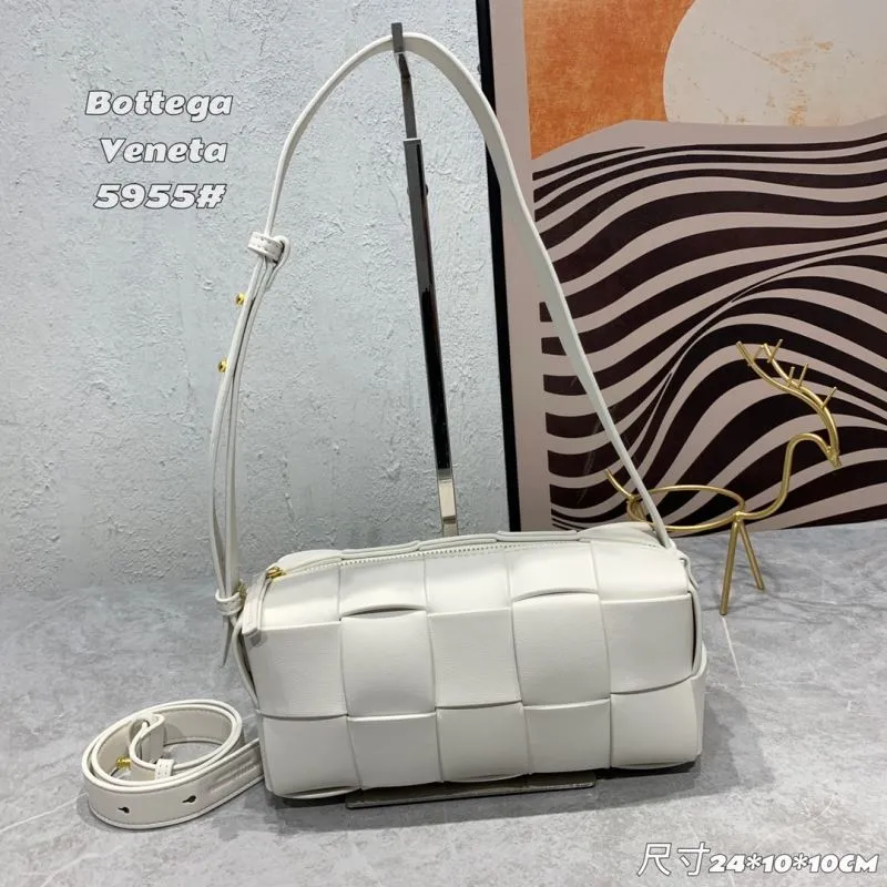 Bottega Veneta 5955 White Leather Satchel Bag