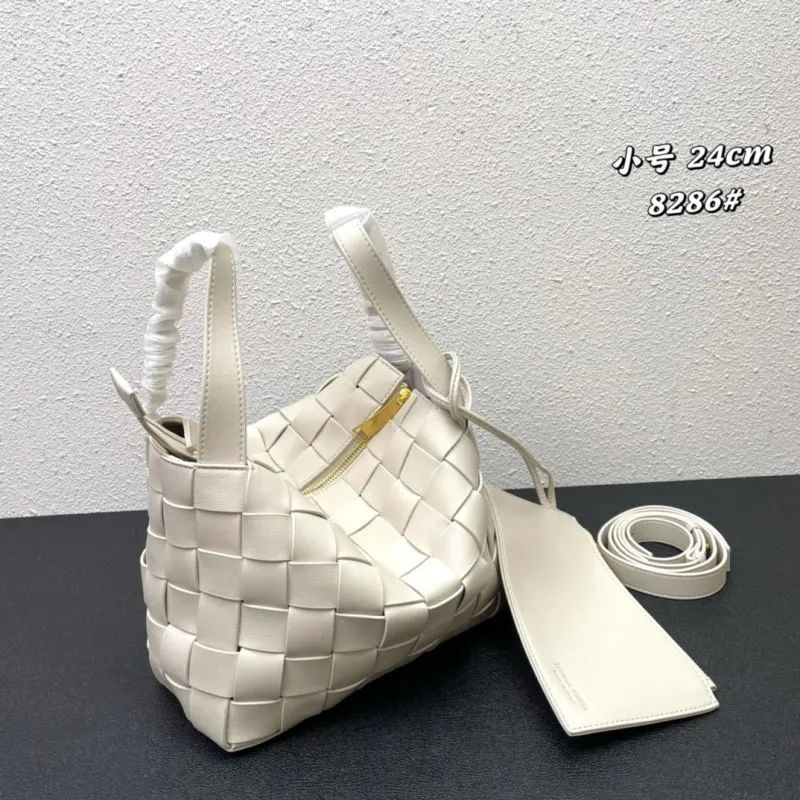BV Small Woven Cream Satchel Bag 8286