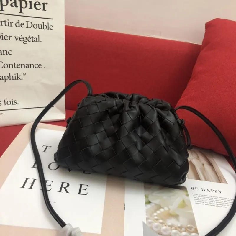 BV Black Woven Crossbody Satchel Bag 312