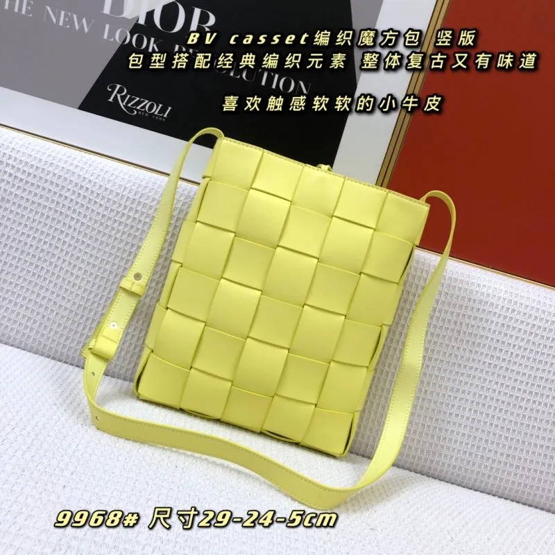 BV 9968 Yellow Woven Vertical Cassette Satchel Bag
