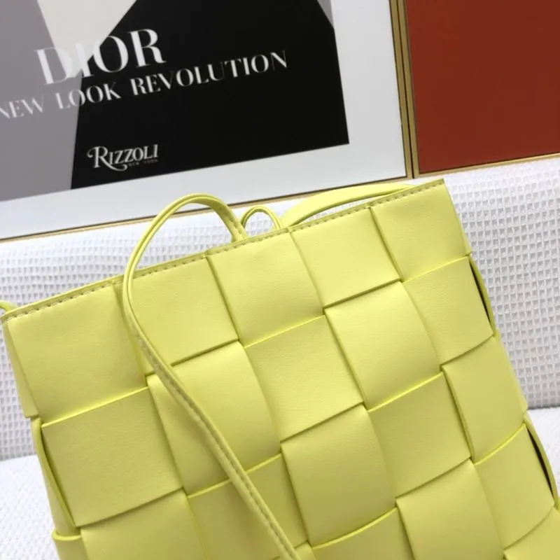 BV 9968 Yellow Woven Vertical Cassette Satchel Bag - Image 4