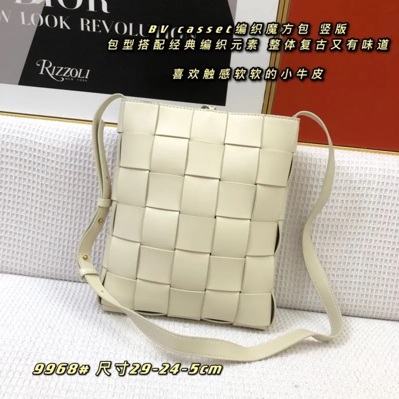 Alternative view of BV Cassette Vertical Woven Leather Satchel Bag Cream 9968