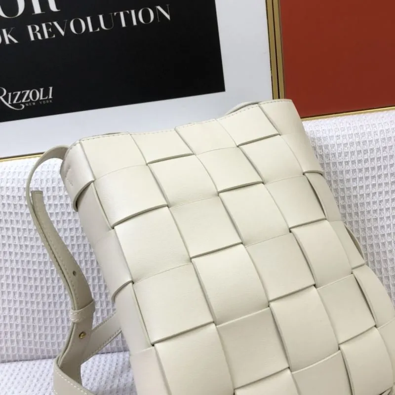 BV Cassette Vertical Woven Leather Satchel Bag Cream 9968 - Image 4