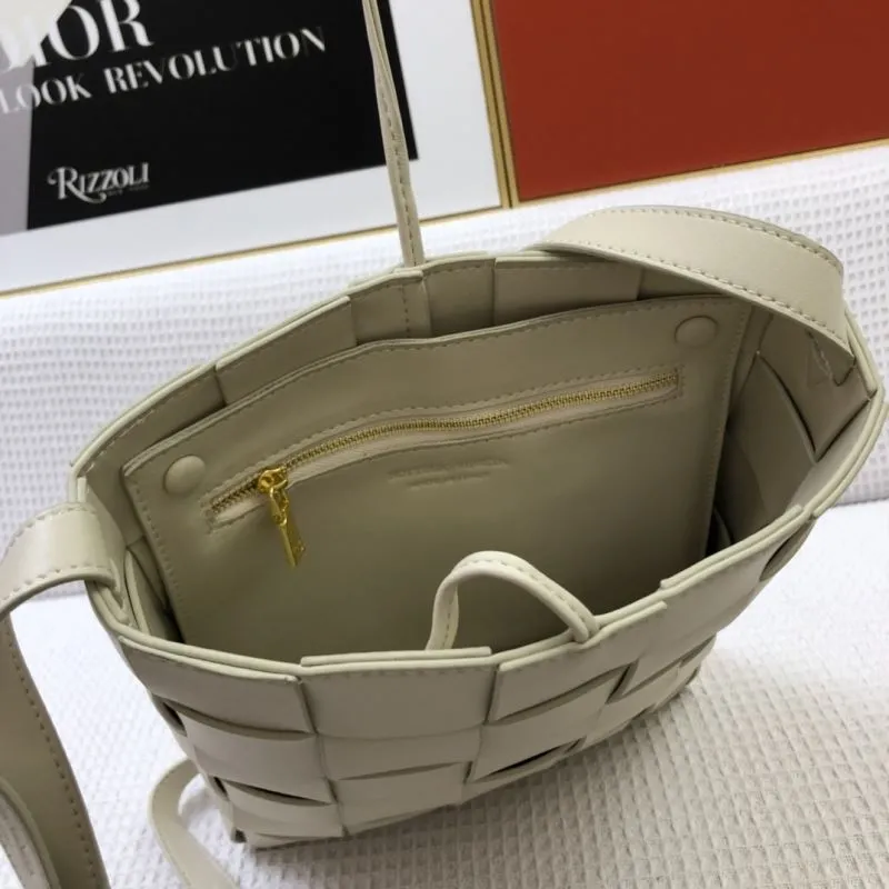 BV Cassette Vertical Woven Leather Satchel Bag Cream 9968 - Image 8