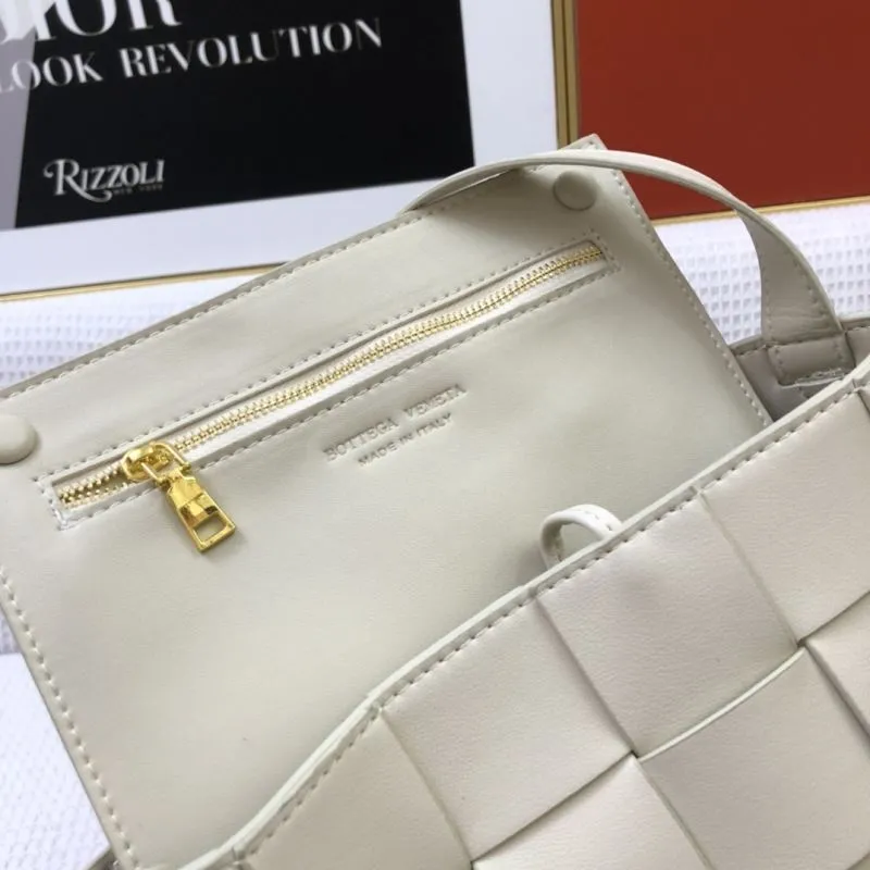 BV Cassette Vertical Woven Leather Satchel Bag Cream 9968 - Image 9