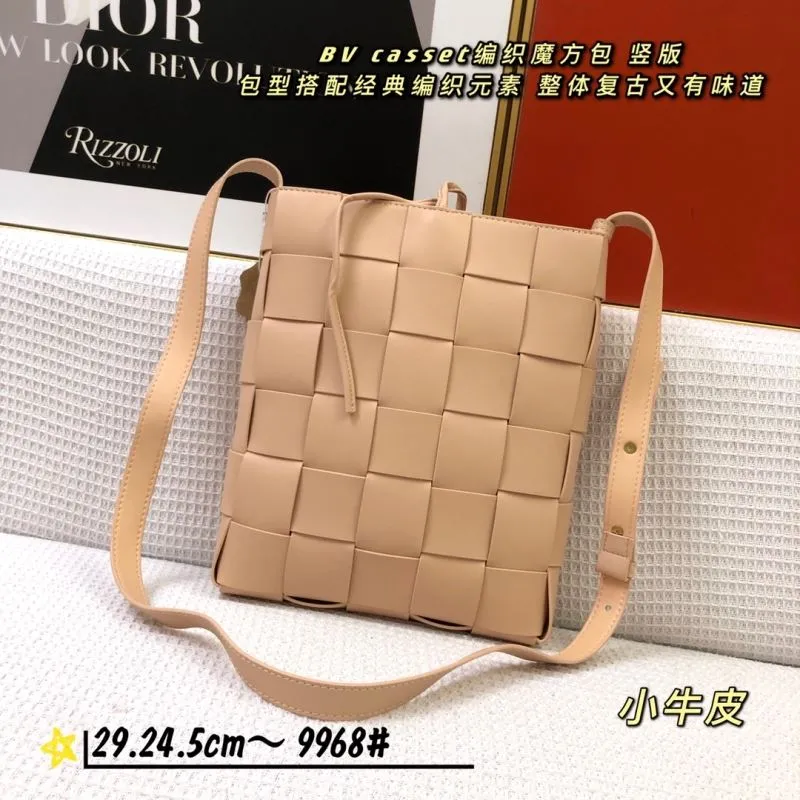 BV Cassette Woven Vertical Satchel Bag Nude Leather 29x24.5cm 9968