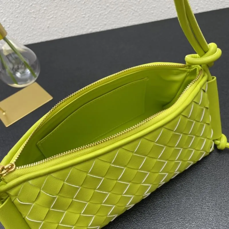 BV Lime Green Woven Satchel Bag 9587 Size 28 - Image 7