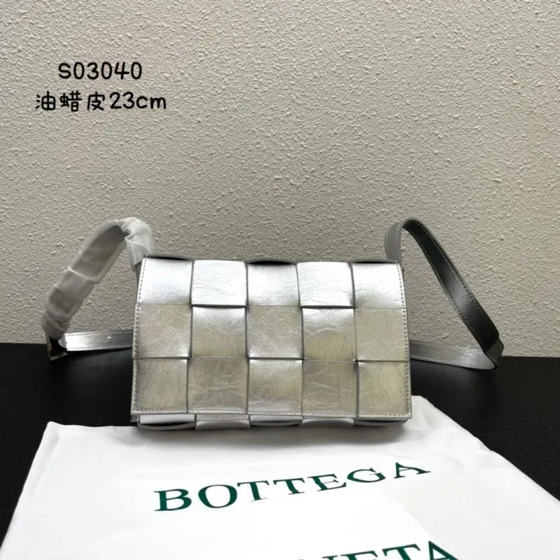 Bottega Veneta Silver Woven Satchel Bag S03040 23cm