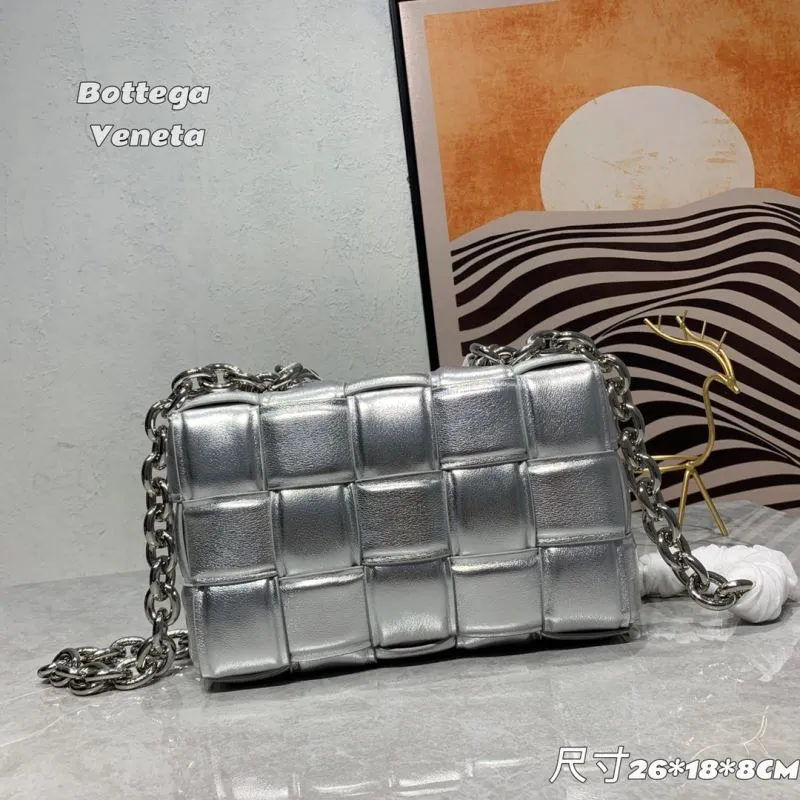 Bottega Veneta Silver Chain Satchel Bag - Image 3
