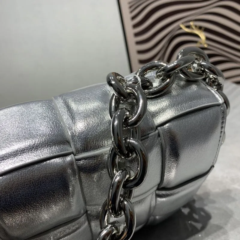 Bottega Veneta Silver Chain Satchel Bag - Image 4