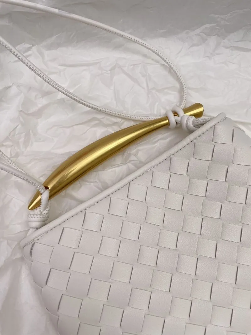 Bottega Veneta White Woven Leather Satchel Bag - Image 3