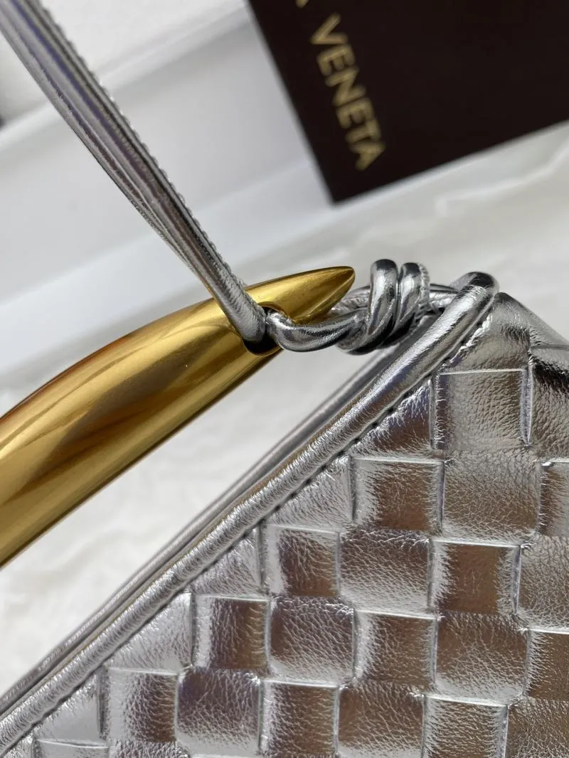 Bottega Veneta Silver Woven Satchel Bag 5967 - Image 3