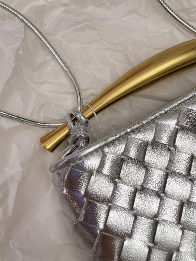 Bottega Veneta Silver Woven Satchel Bag 5967 - Image 4