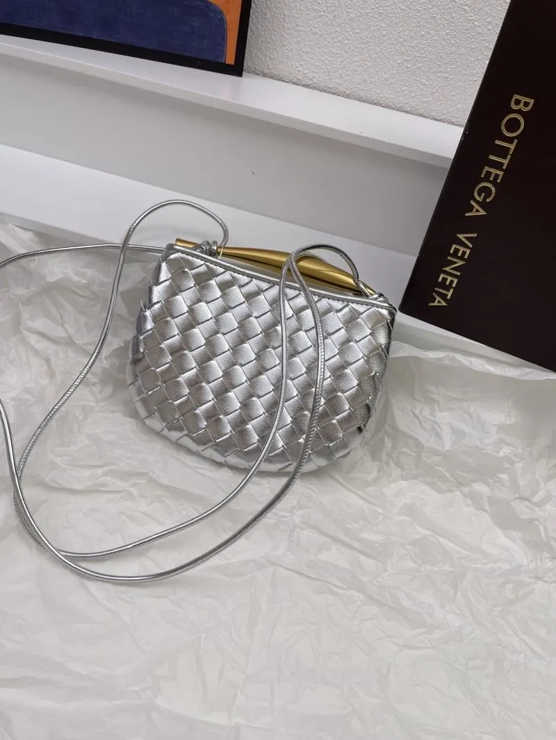 Bottega Veneta Silver Woven Satchel Bag 5967 - Image 5