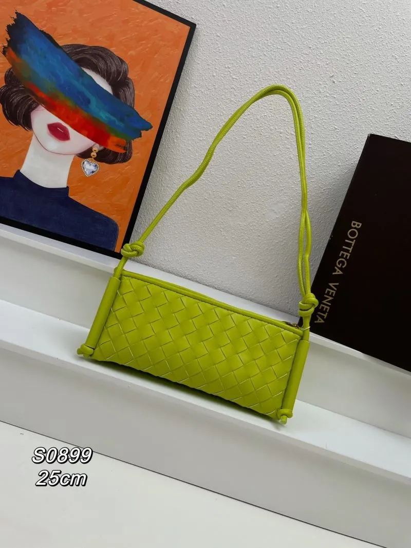 Bottega Veneta Lime Green Woven Shoulder Bag S0899 25cm