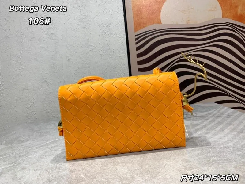 Bottega Veneta Orange Woven Satchel Bag 106# - Image 3