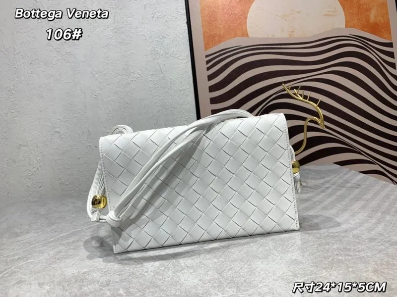 Bottega Veneta White Woven Satchel Bag 106#