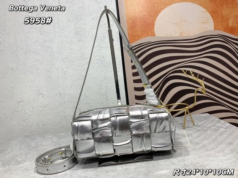 Bottega Veneta 5958 Silver Satchel Bag - Image 3