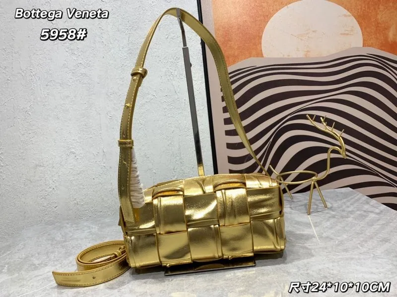 Bottega Veneta 5958 Gold Leather Satchel Bag