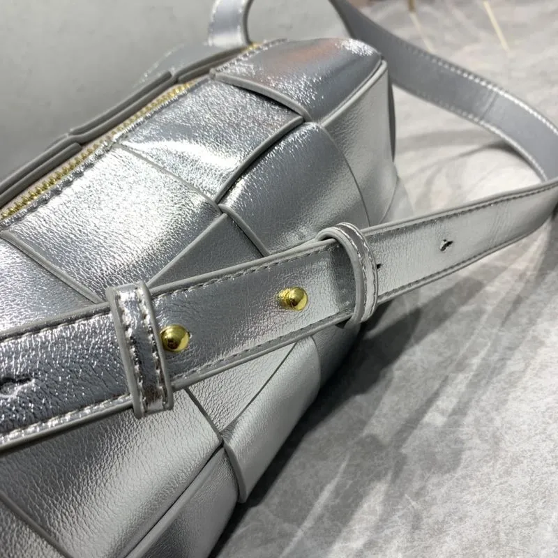 Bottega Veneta Silver Woven Satchel Bag 5955 - Image 5