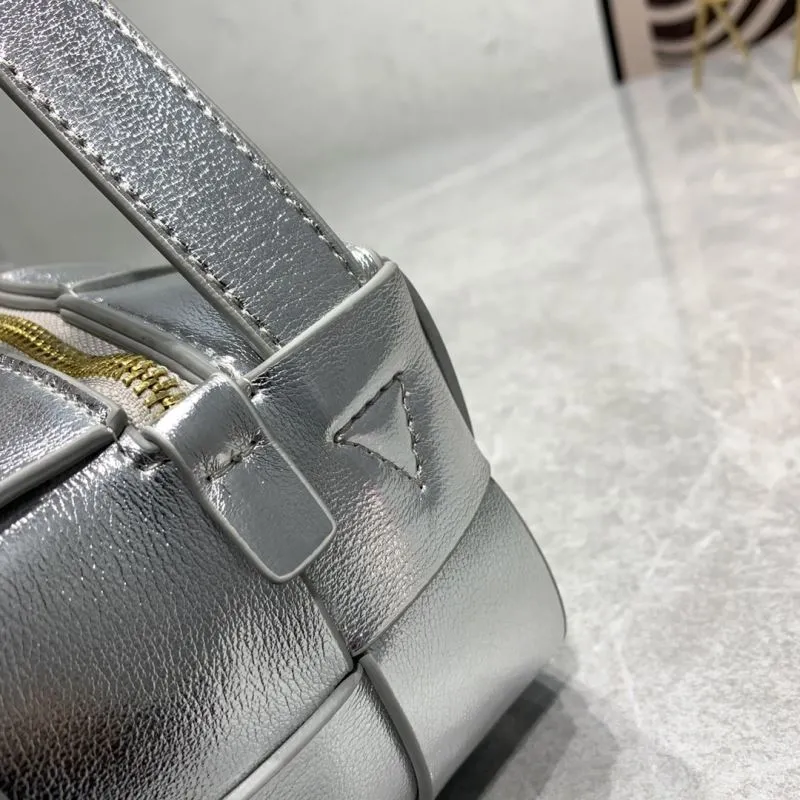 Bottega Veneta Silver Woven Satchel Bag 5955 - Image 6