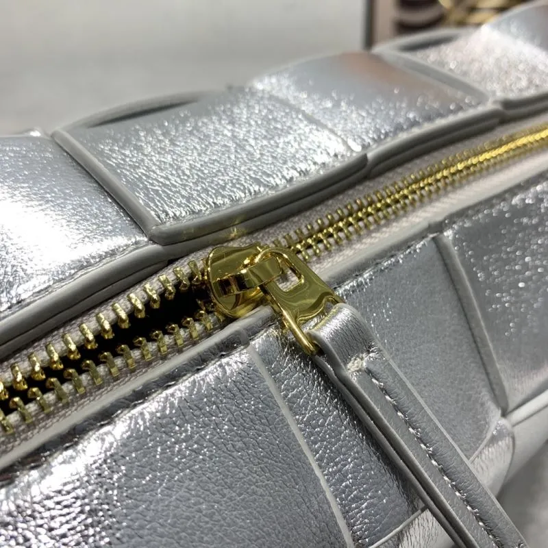 Bottega Veneta Silver Woven Satchel Bag 5955 - Image 8