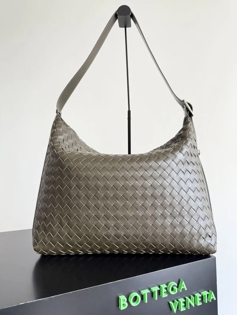 Bottega Veneta Intrecciato Hobo Shoulder Bag Olive Gray