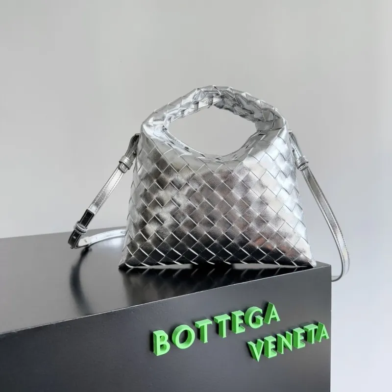 Bottega Veneta Silver Intreccio Top Handle Crossbody Bag