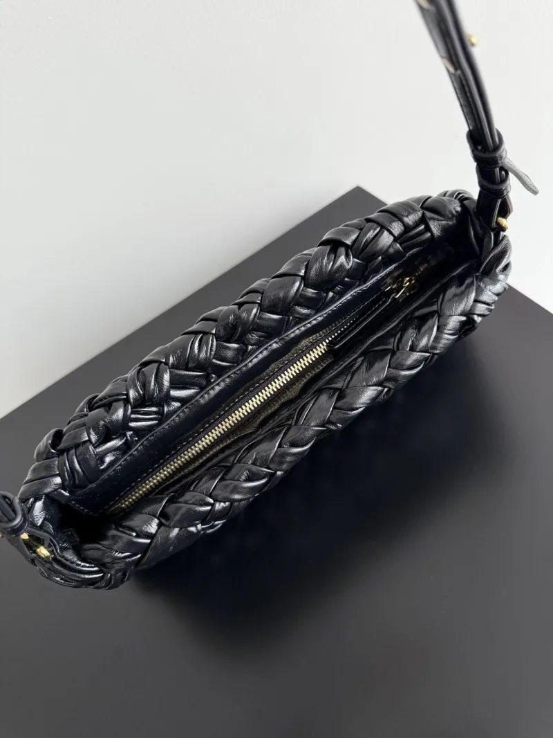 Bottega Veneta Black Woven Leather Shoulder Bag 77 - Image 7