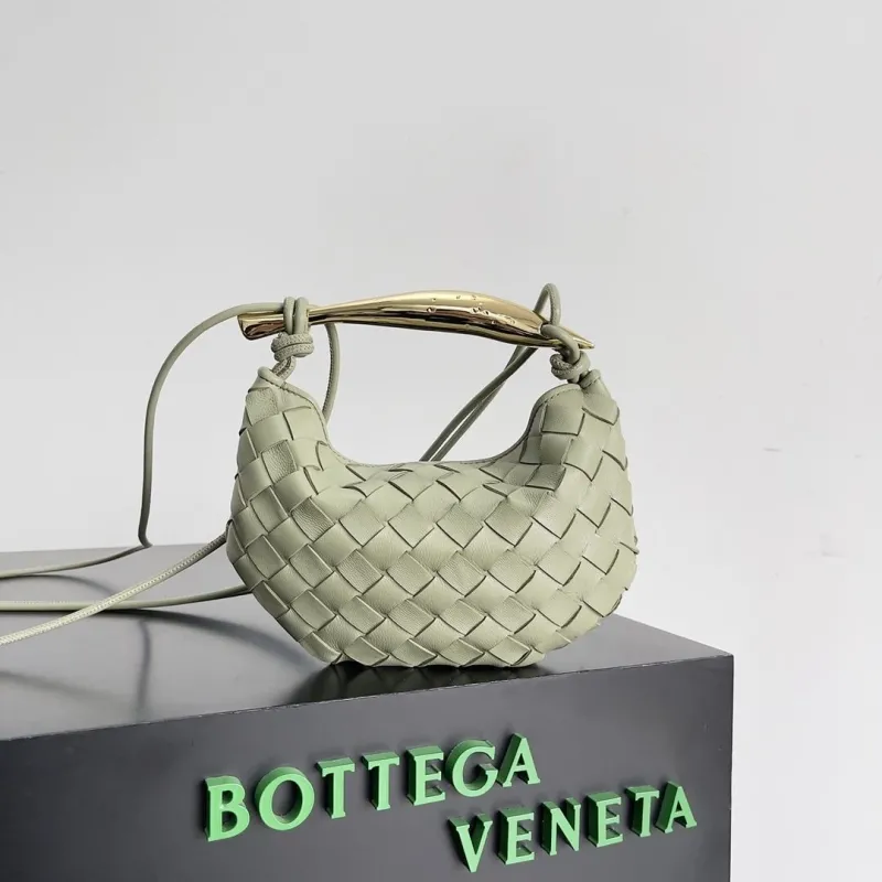Bottega Veneta Mini Woven Top Handle Crossbody Bag Light Green