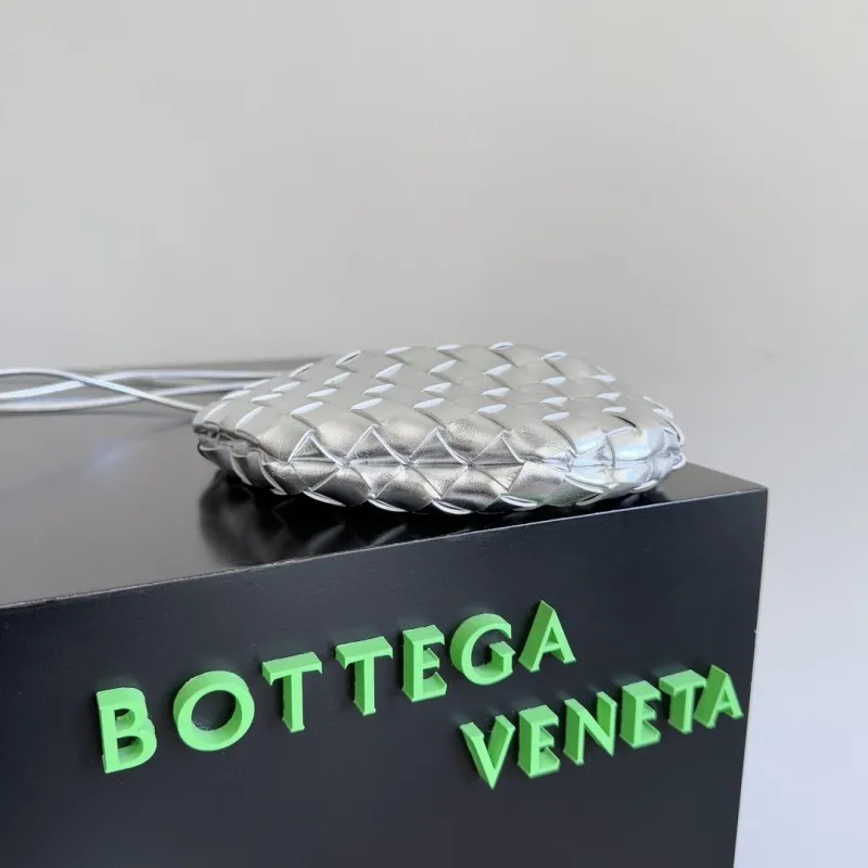 Bottega Veneta Silver Woven Mini Crossbody Bag - Image 3