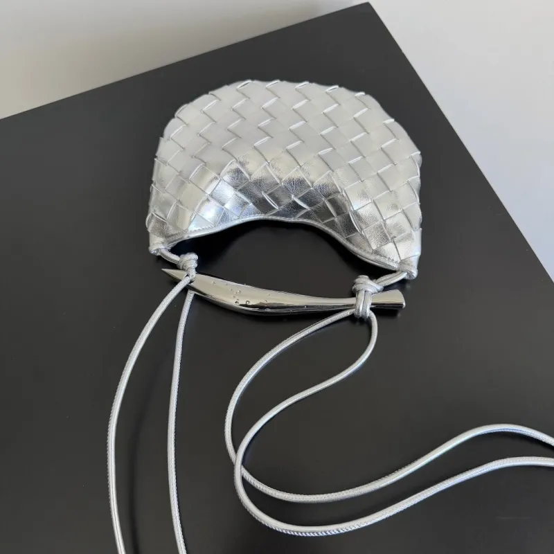 Bottega Veneta Silver Woven Mini Crossbody Bag - Image 4