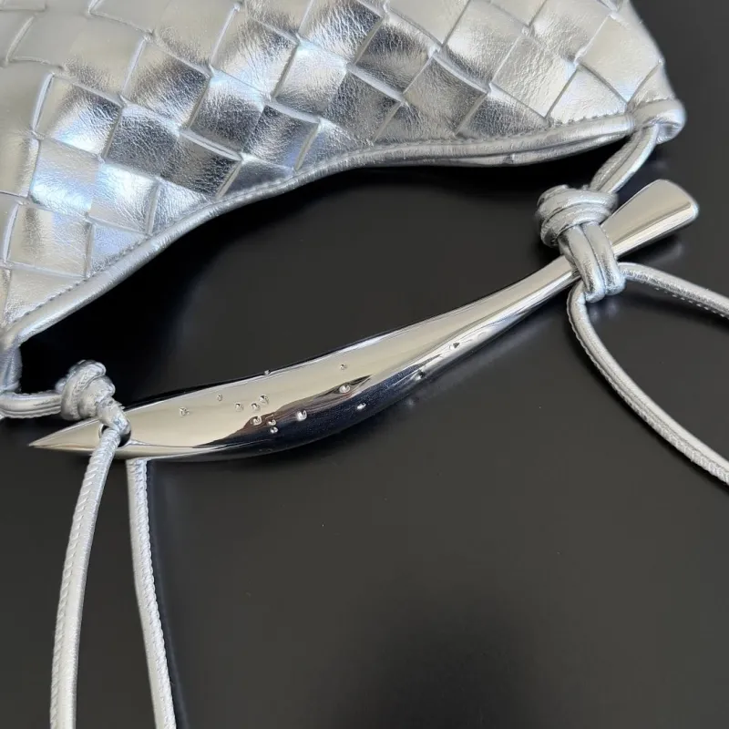 Bottega Veneta Silver Woven Mini Crossbody Bag - Image 5