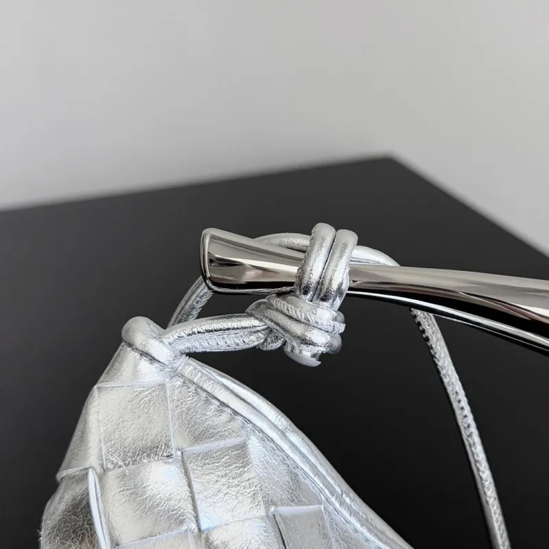 Bottega Veneta Silver Woven Mini Crossbody Bag - Image 6