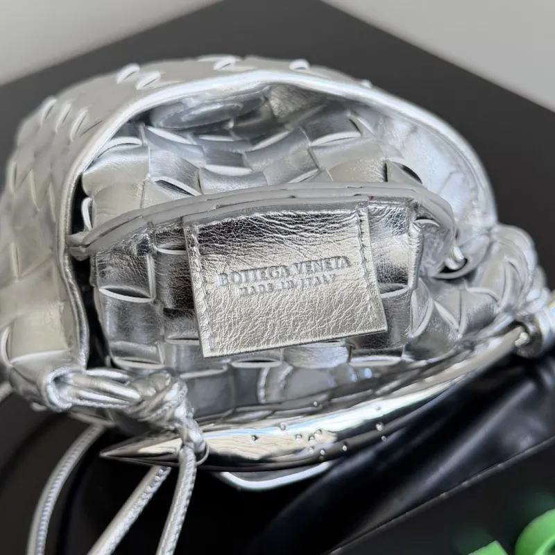 Bottega Veneta Silver Woven Mini Crossbody Bag - Image 8