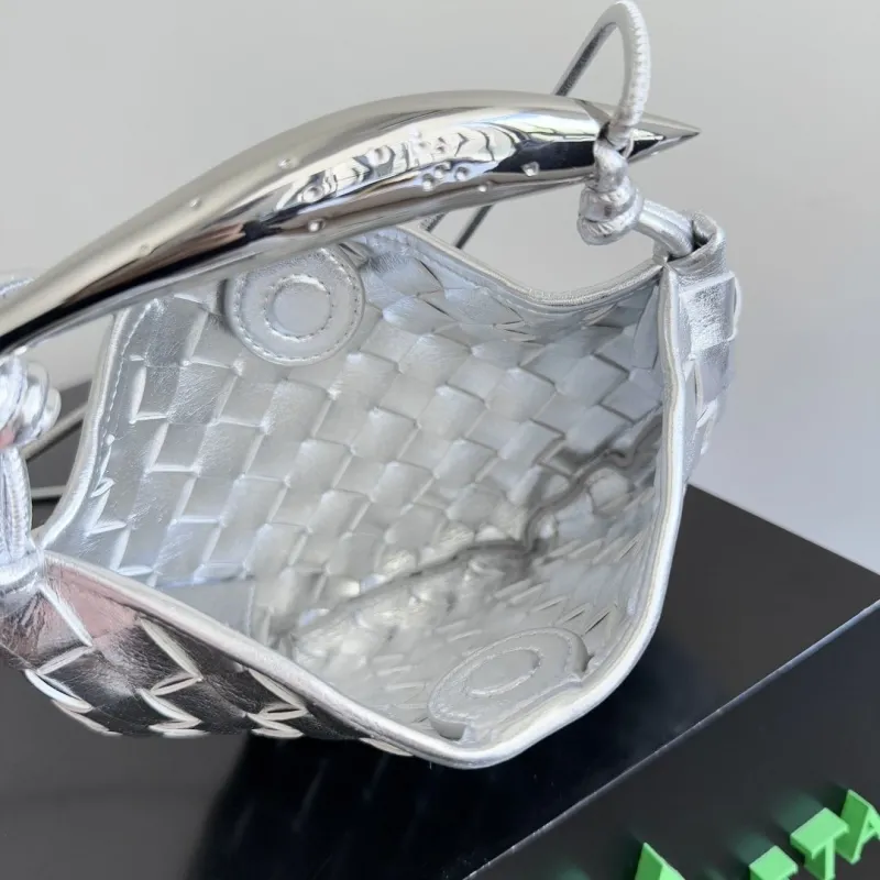Bottega Veneta Silver Woven Mini Crossbody Bag - Image 9
