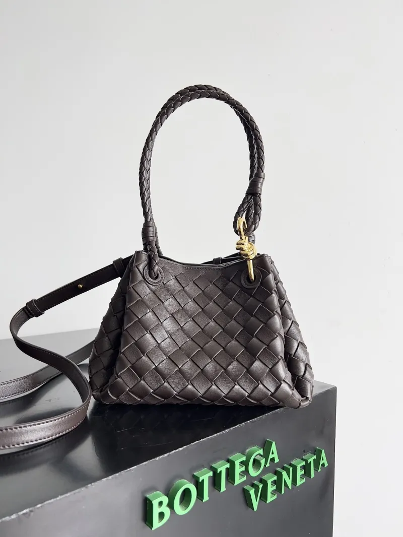 Bottega Veneta Brown Woven Leather Top Handle Bag