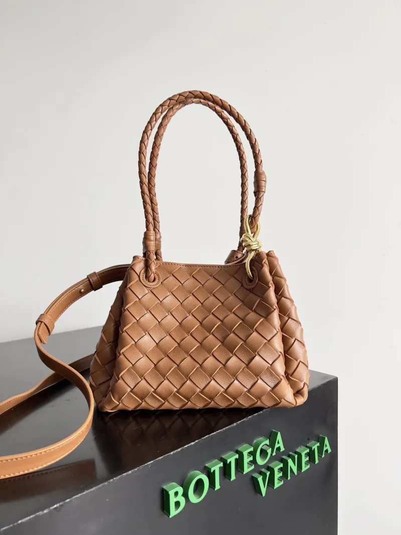 Bottega Veneta Brown Woven Top Handle Crossbody Bag 130