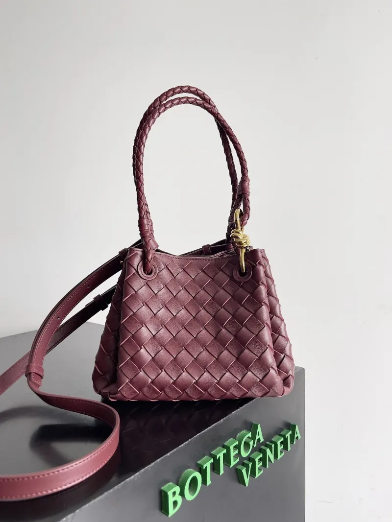 Bottega Veneta Burgundy Woven Top Handle Crossbody Bag