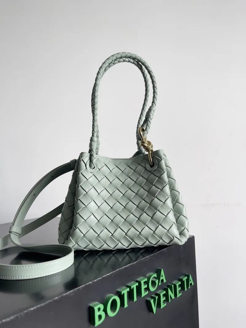 Bottega Veneta Mint Green Woven Top Handle Bag