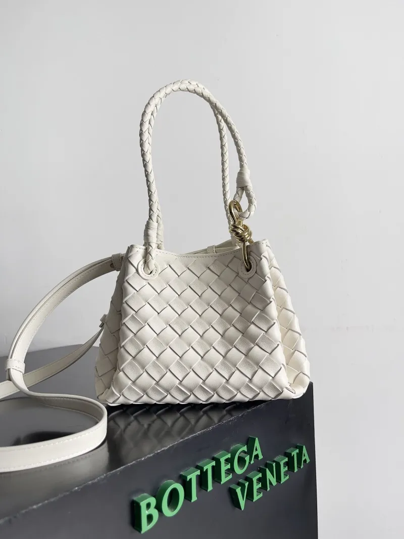 Bottega Veneta White Woven Top Handle Bag 136