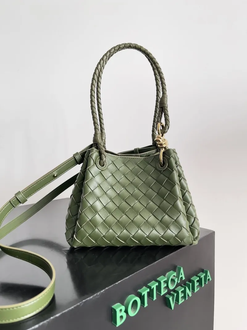 Bottega Veneta Olive Green Woven Leather Top Handle Bag
